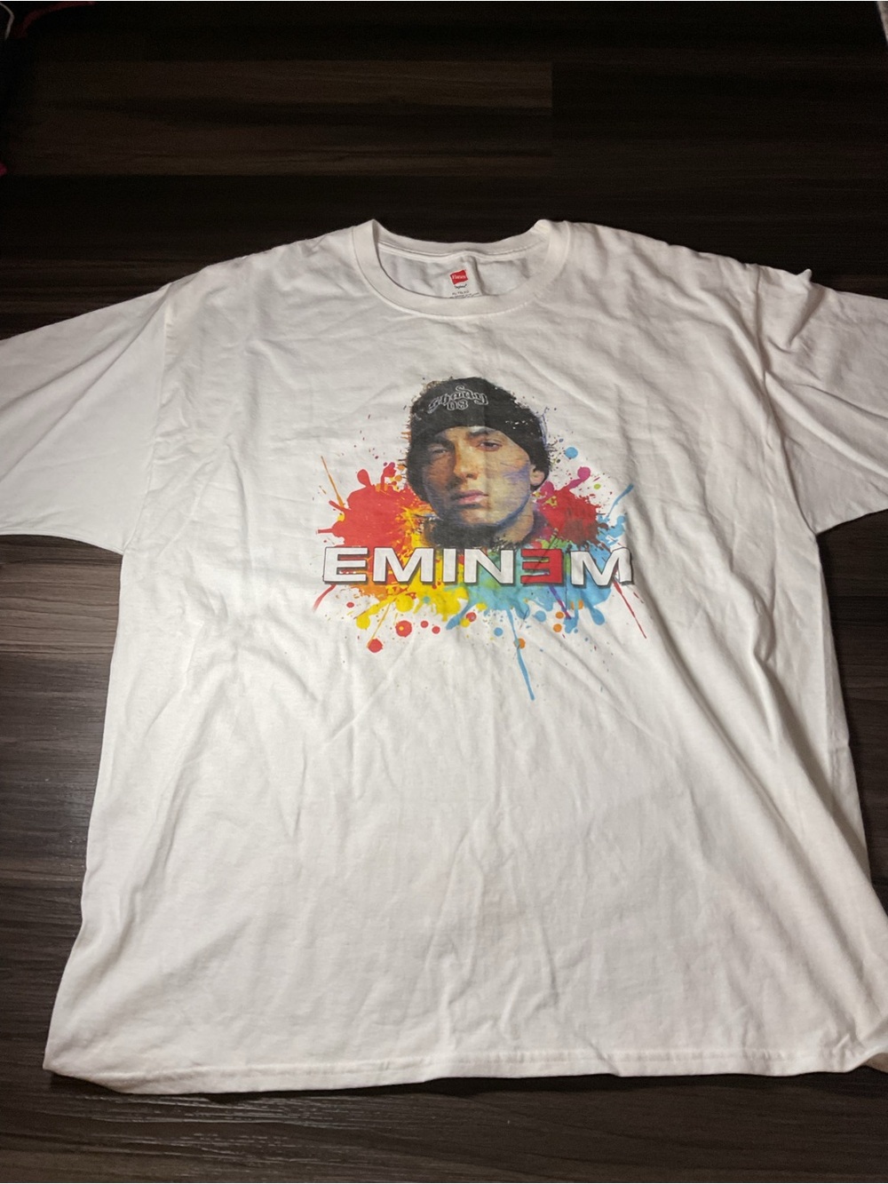 Hanes White Eminem Graphic Tee with Multicolor Splash size XL